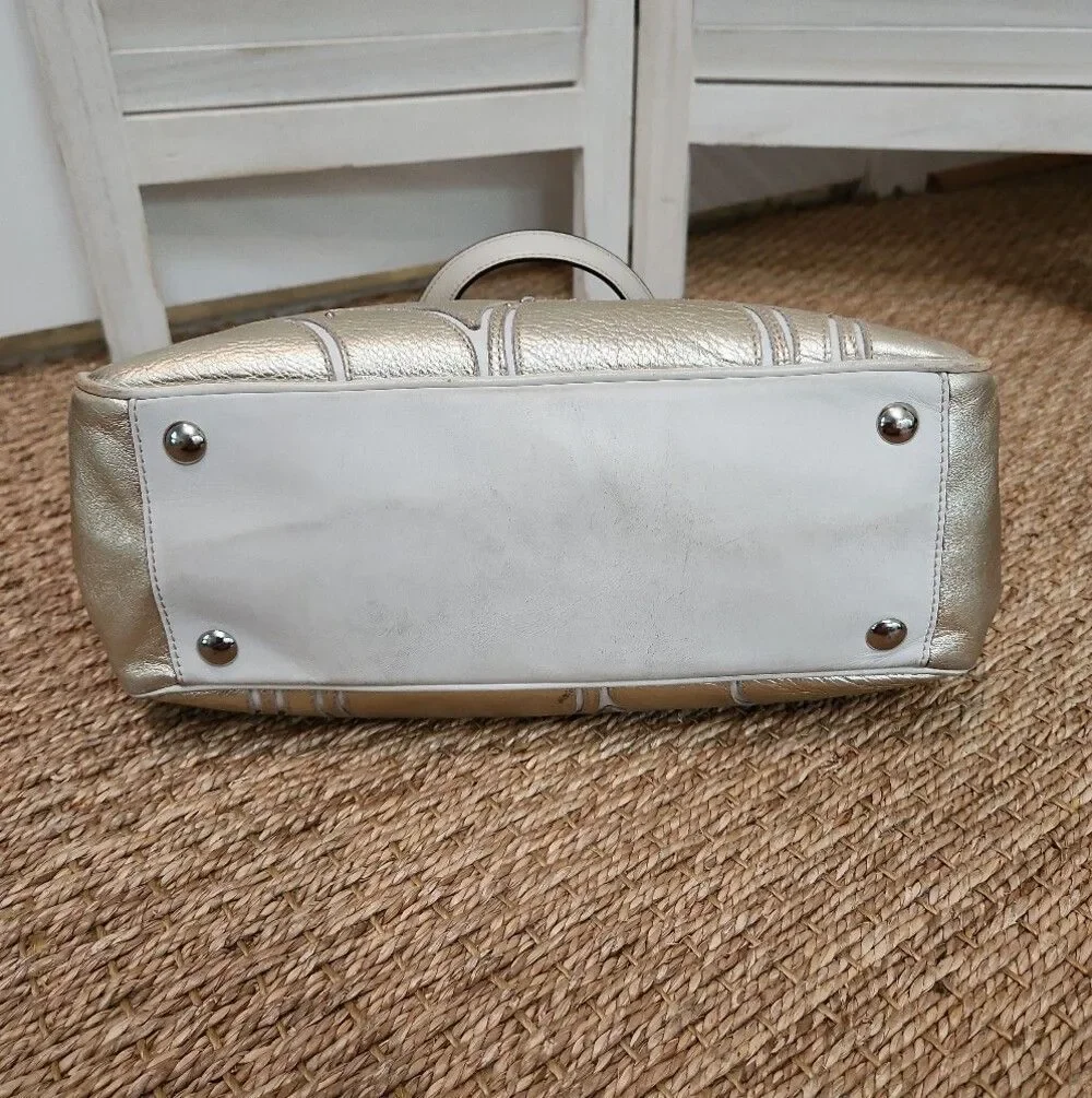 Coach Silver Embossed Tote Bag with Stud Detail